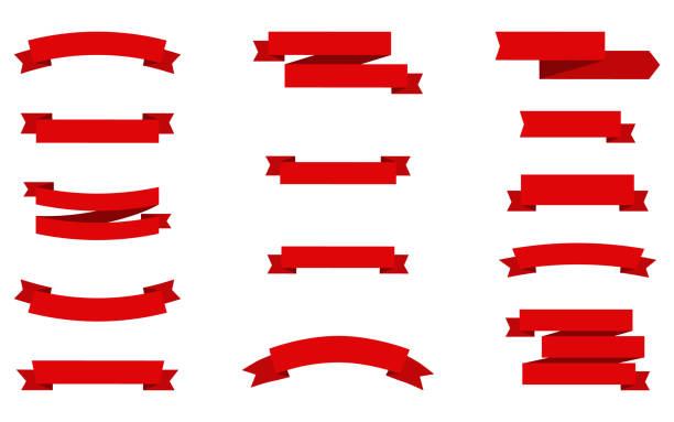 リボンバナー。赤いリボンバナー、孤立。トレンディなフラットなデザインのコレクションクリスマスレッドリボン。空のバナー。ベクトルの図 - 看板点のイラスト素材／クリップアート素材／マンガ素材／アイコン素材