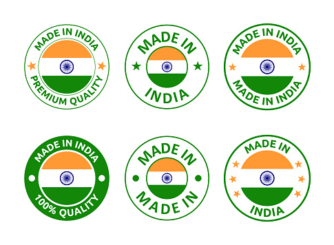 made in India icon set, product labels of Republic of India