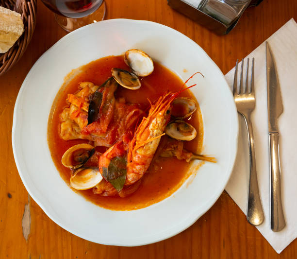 istock Seafood monkfish tail with shrimp and mussels 1285046523