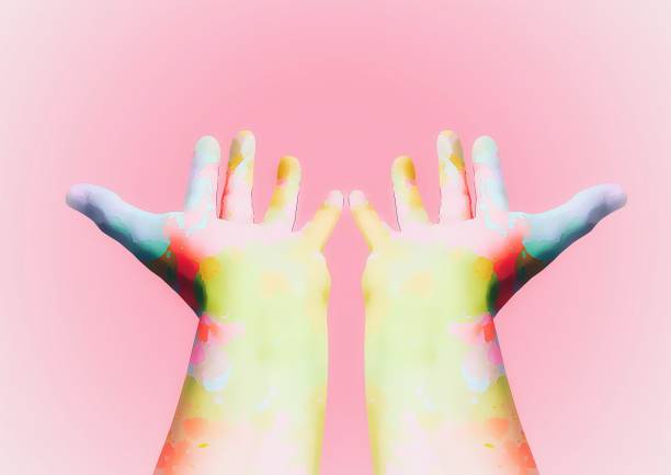 istock Colorfully painted hand artistic background 1285046635