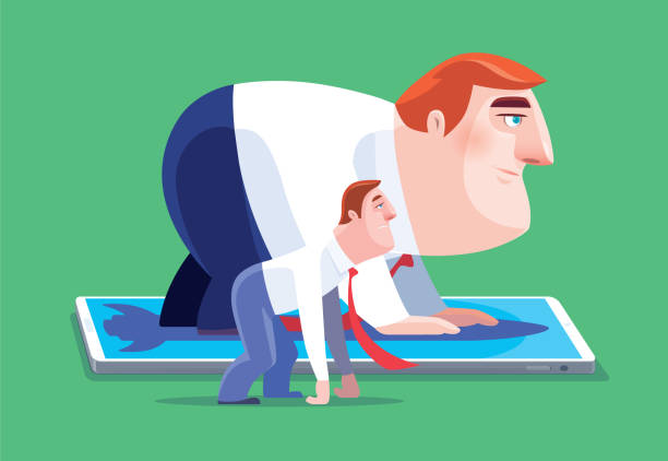 two businessmen racing with smartphone vector illustration of two businessmen racing with smartphone thinking fast and slow stock illustrations