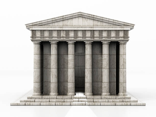 templo griego o edificio de la corte aislado en blanco - column greek culture roman architecture fotografías e imágenes de stock