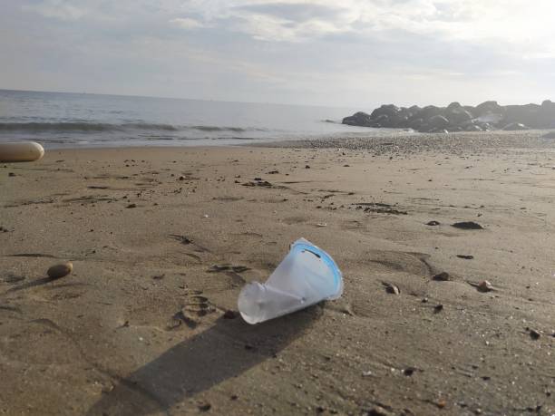 Trash at the beach near sea or ocean