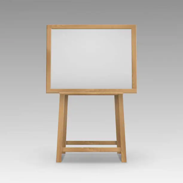 Vector illustration of Vector Wooden Brown Sienna Art Board Easel with Mock Up Empty Blank Horizontal Canvas in Frame Isolated on Background