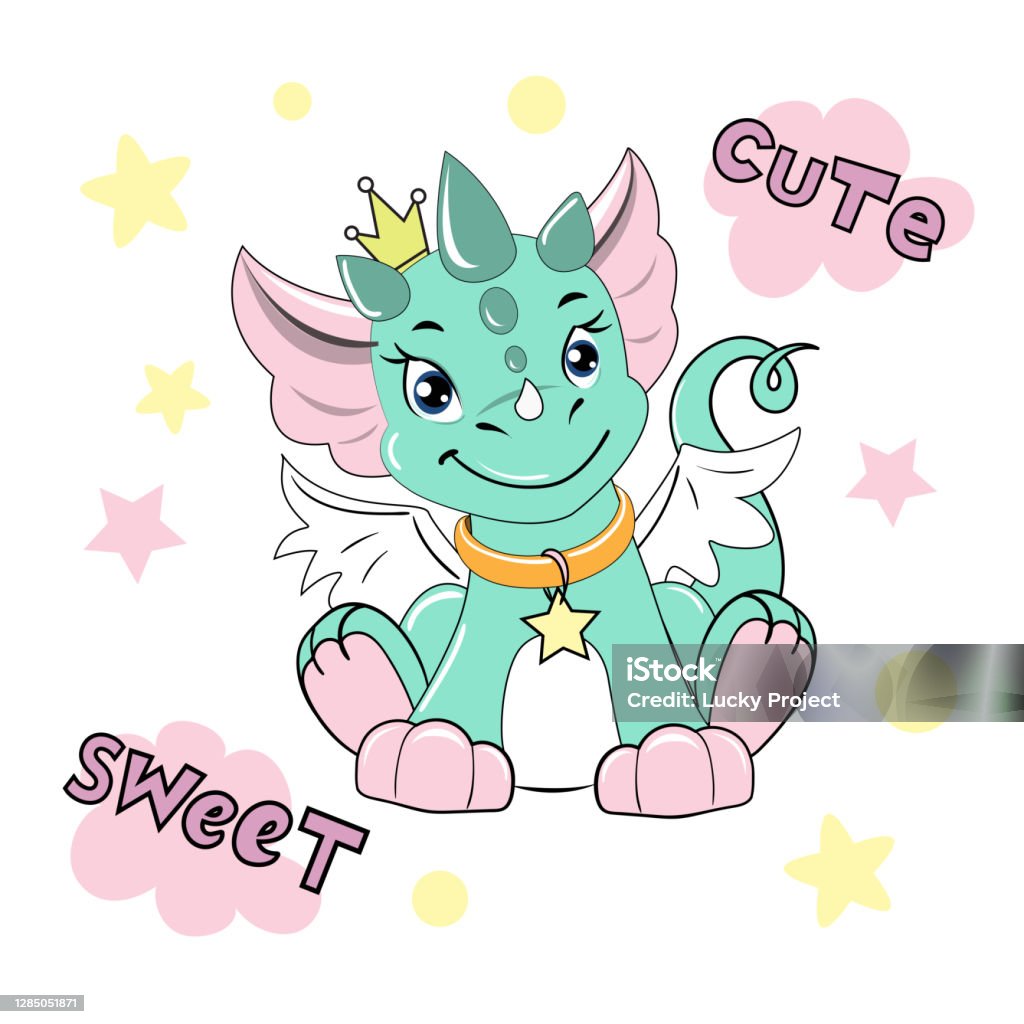 Süße Cartoon Drachen Mädchen Auf Einem Weißen Hintergrund Isoliert Auf Süße Cartoon Drachen Mädchen Auf Einem Weißen Hintergrund Isoliert Auf