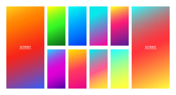 Vibrant and neon soft gradient smooth color background set. Vibrant and neon soft gradient smooth color background set for devices, pc and modern smartphone screen neon colors backgrounds vector ux and ui design illustration. neon turquoise stock illustrations