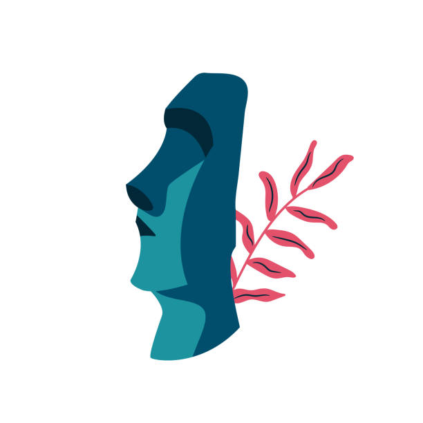 kamienna głowa, monumentalna statua na wyspie wielkanocnej. abstrakcyjny projekt słynnego punktu orientacyjnego. ilustracja wektorowa - easter island moai statue chile sculpture stock illustrations