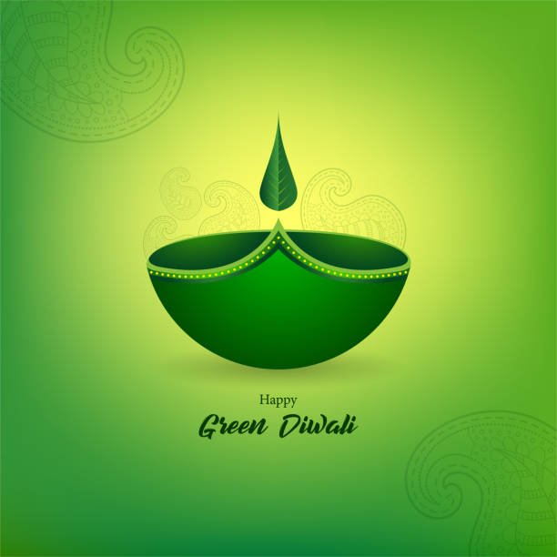 grüne diwali banner mit grünen diya und paisley design auf grünen hintergrund. - hinduismus grafiken stock-grafiken, -clipart, -cartoons und -symbole