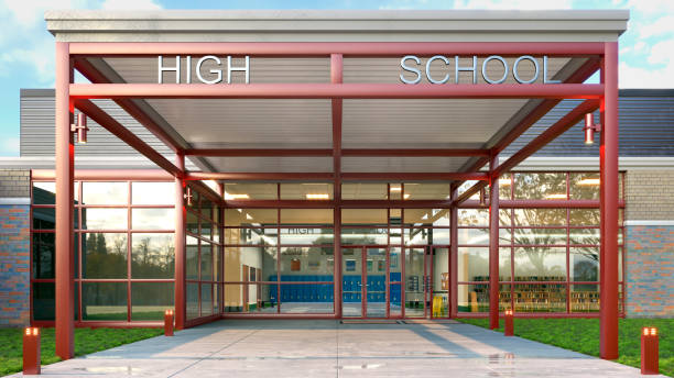 istock High school entrance facade. 3d illustration 1285059450