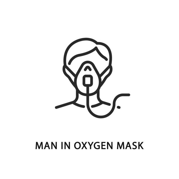 ilustrações, clipart, desenhos animados e ícones de homem em máscara de oxigênio ícone de linha plana - tranquilizing