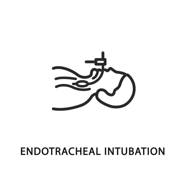 illustrations, cliparts, dessins animés et icônes de icône de la ligne plate d’intubation endotrachéale. ventilation artificielle des poumons - it
