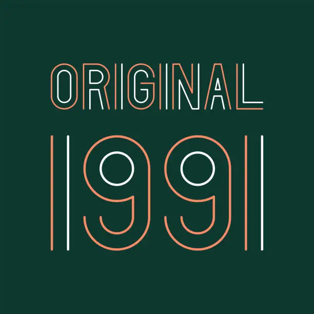Vector illustration of Orange and white original year 1991 text on green background