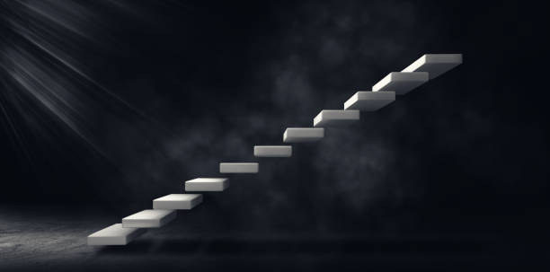 istock Concrete or bare mortar staircase in dark room concrete grunge texture background. 1285064824