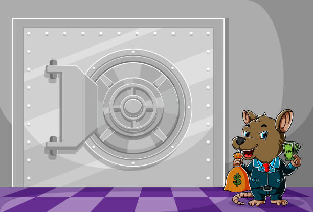 ilustrações de stock, clip art, desenhos animados e ícones de thief mouse stealing a lot of money from the safe box in the bank - misapplication