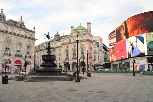 London, United Kingdom - November 9 2020: Empty Piccadilly Circus during the second nationwide lockdown in England.