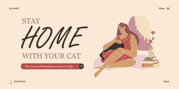 Vector illustration of Stay Home With Cat Banner Template