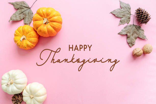 istock Happy Thanksgiving Day with pumpkin, maple leaf and nut 1285067252