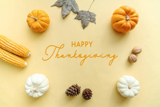 istock Happy Thanksgiving Day with pumpkin, maple leaf and nut 1285067314