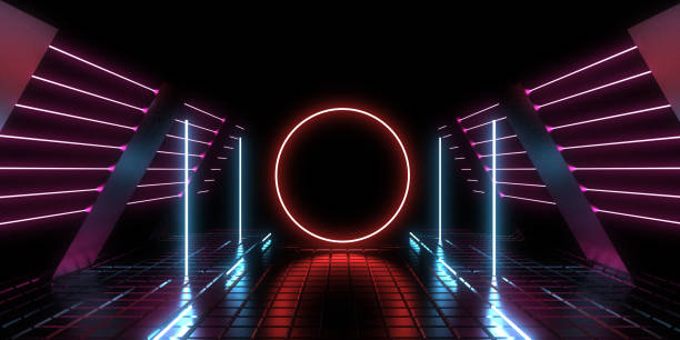istock 3D abstract background with neon lights. neon tunnel .space construction . 3d illustration 1285067659