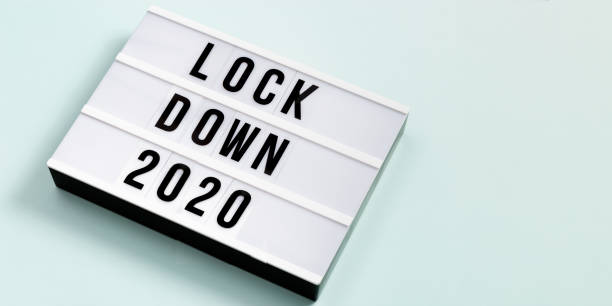 istock Light box with message lockdown 2020. Word of the Year 2020 is lockdown. 1285069977