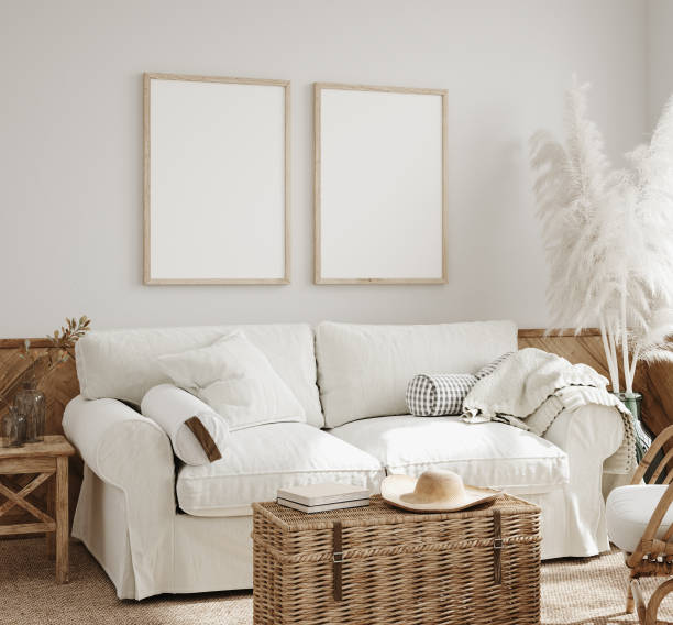 istock Mockup frame in farmhouse living room interior 1285070159