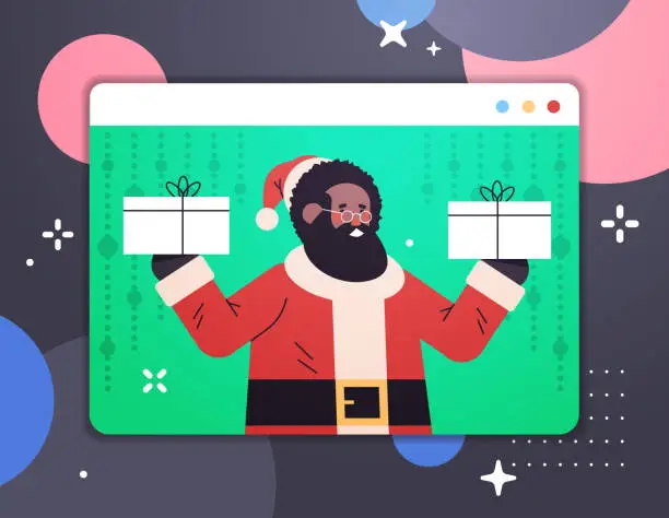 Vector illustration of african american santa claus holding gifts happy new year merry christmas holidays celebration concept