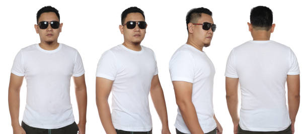 istock White t-shirt mock up, front, side and back view. Male model wear plain white shirt mockup. Tshirt design template for print 1285072718