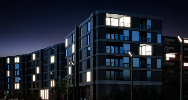 istock Modern apartment buildings exteriors. Night 1285075546