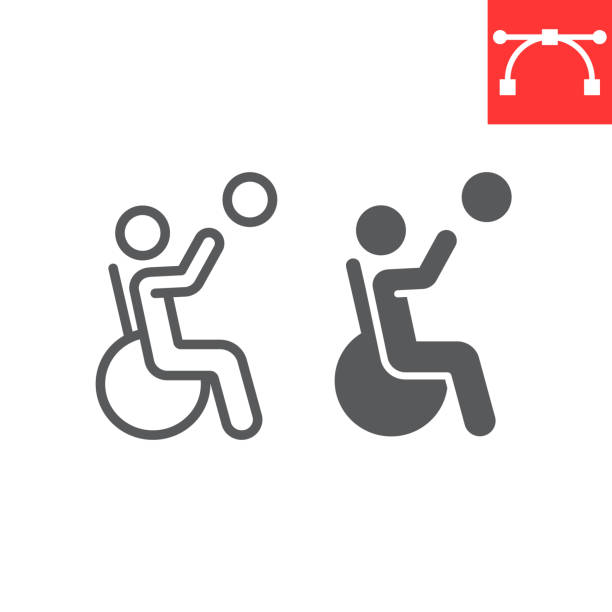 illustrazioni stock, clip art, cartoni animati e icone di tendenza di linea di basket in carrozzina e icona del glifo, disabilità e sport, immagine disabile segno grafica vettoriale, tratto modificabile icona lineare, eps 10. - silhouette interface icons wheelchair icon set