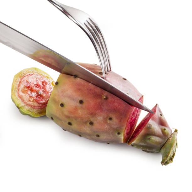 peel and eat prickly pears peel and eat prickly pears isolated on white background fico d'india stock pictures, royalty-free photos & images