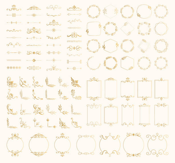 黄金の装飾要素のセット。フレーム。境界線、コーナー、仕切り、花輪。ベクター分離図。 - ornate点のイラスト素材／クリップアート素材／マンガ素材／アイコン素材