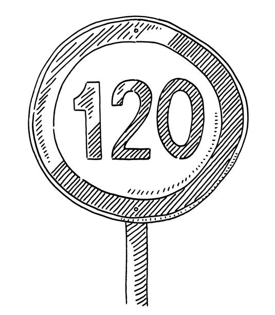deutsche verkehrszeichen geschwindigkeitsbegrenzung 120 zeichnung - number 120 stock-grafiken, -clipart, -cartoons und -symbole