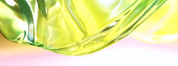 istock Beautiful light yellow, lemon liquid abstract background with metallic reflection and light refraction 1285079932