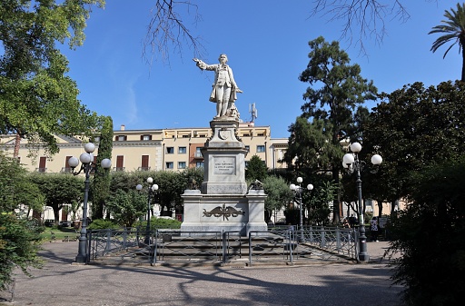 Caserta, Campania, Italy - September 10, 2020: Statue of Luigi Vanvitelli in the municipal villa dedicated to him