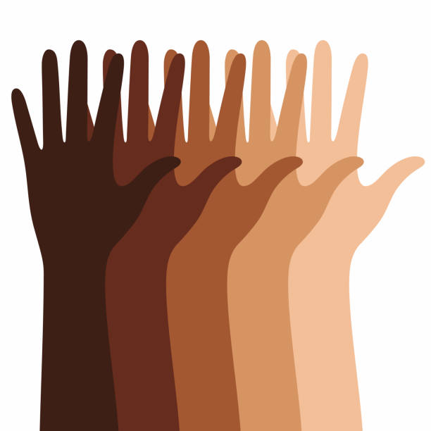 Silhouettes of hands with different skin colors against racism. Silhouettes of hands with different skin colors against racism. Vector illustration skin tones stock illustrations