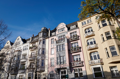 Row of beautiful townhouses in autumn, Duesseldorf, Germany.