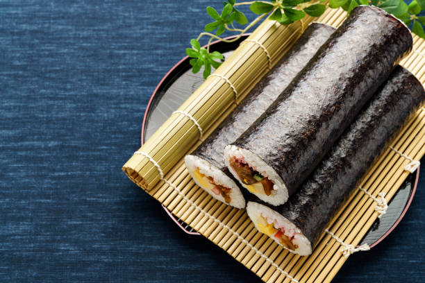 Eho-maki are thick sushi rolls which is believed to bring good fortune if eaten while facing the year's 
