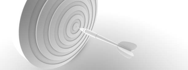 istock Dart hit the target. Modern background. Minimalistic Graphic Design. 3D illustration, 3D rendering. 1285085022