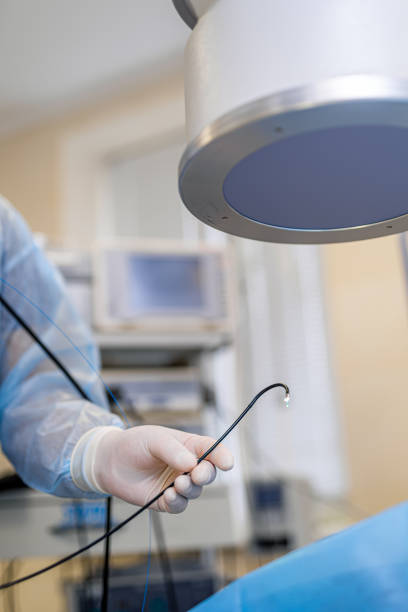 istock Manipulator digital endoscope for diagnostics of hollow organs, colonoscopy, gastroscopy. Selective focus on doctor`s hands. 1285086369