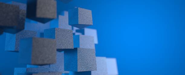 istock Textured cubes of irregular shape. Grainy texture. Blue background. Randomly Falling Cubes. 3D illustration, 3D rendering. 1285086688