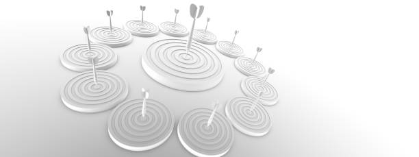 istock Twelve dart boards and one large between them. Leadership and apprenticeship. 3D illustration, 3D rendering. 1285086996