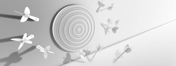 istock Darts missed the target. Failure. Modern background. Minimalistic Graphic Design. 3D illustration, 3D rendering. 1285087049