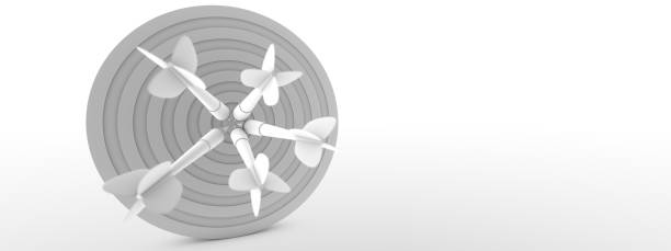 istock Five darts hit the target. Modern background. Minimalistic Graphic Design. 3D illustration, 3D rendering. 1285087078
