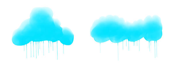 istock Watercolor clouds and rain. Cyan on a white background. Illustration. 1285088049
