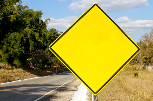 yellow blank traffic sign mockup with no alert indication