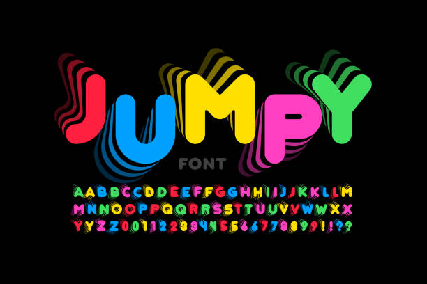 Jumping style font Jumping style font design, alphabet letters and numbers vector illustration jumping stock illustrations