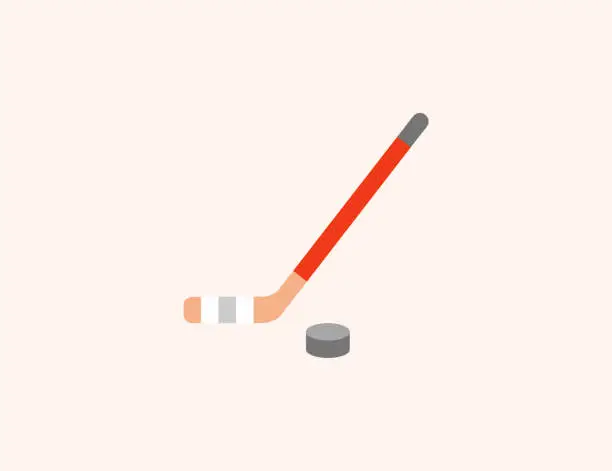 Vector illustration of Ice Hockey vector icon. Isolated Ice Hockey Stick and Puck flat colored symbol