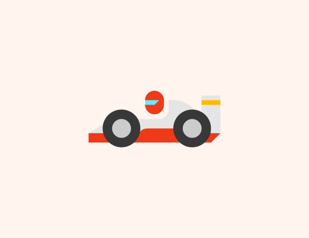 ikona wektora samochodu wyścigu bolid. izolowana formuła 1, samochód wyścigowy płaski kolor symbol - car driving front view cartoon stock illustrations