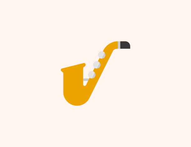 ilustraciones, imágenes clip art, dibujos animados e iconos de stock de icono vectorial de saxofón. aislado instrumento musical sax símbolo de color plano - bugle trumpet jazz music