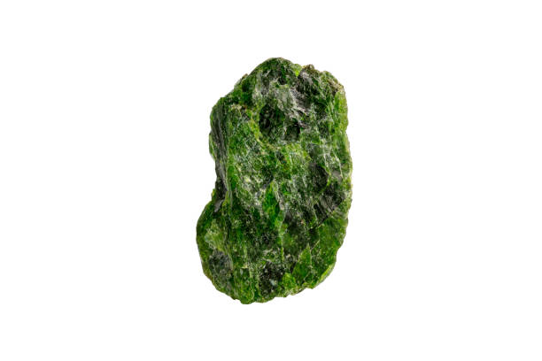 macro stone mineral Chrome Diopside on a white background